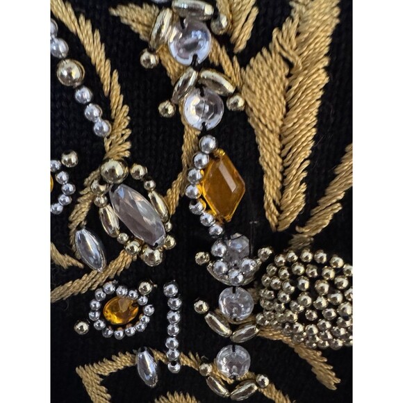 Vintage Michael Simon Black Gold Beaded Embroidered Sweater Cardigan Size 1 S/M - Picture 6 of 11